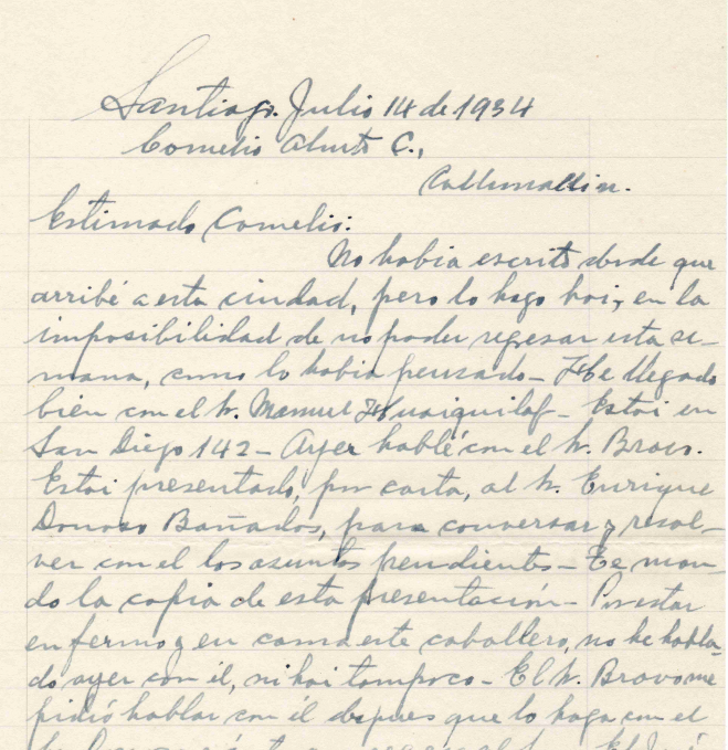 Carta de Manuel Aburto Panguilef a Cornelio Aburto Colihueque Archivo